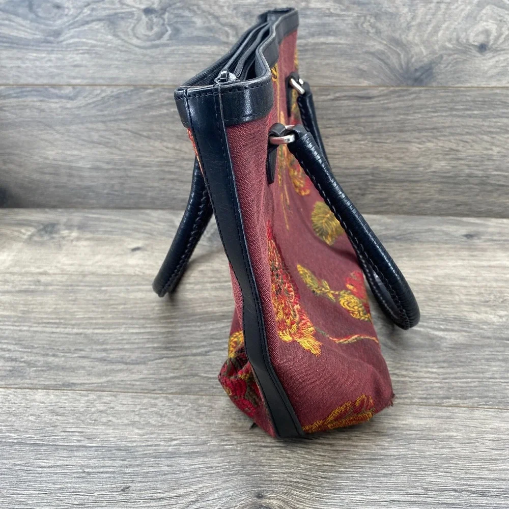 BRIGHTON Floral Multi Compartment Shoulder Bag Purse Maroon Size One